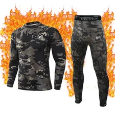 Men's Winter Soft Fleece-Lined Thermal Top&Bottom Long John Underwear Set Warm