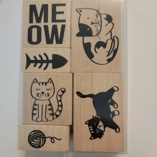 Recollections Set of 6 Wood Rubber Stamp Set "The Cat's Meow" #655909 NEW