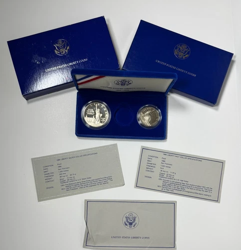 1986 Unites States Liberty Coins MINT SET Silver Dollar Clad Half Dollar NO GOLD