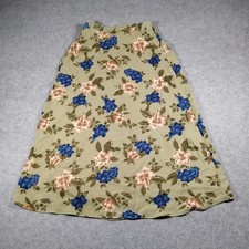 Sag Harbor Floral Midi Skirt Women's Small Green Blue Vintage A-Line Casual 90s