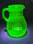 VTG  Anchor Hocking Green Uranium Glass Block Optic Pitcher 7.75" Tall - Glows