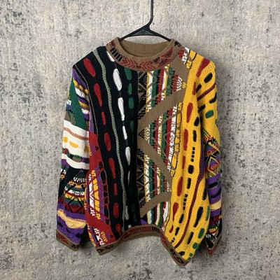 90s COOGI 3Dニット 90s COOGI クージー 3Dニットカーディガン 総柄ニット 黄色 M
