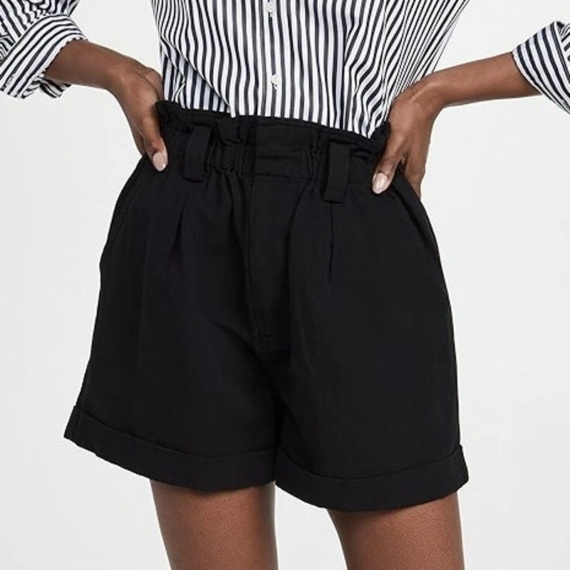 Apiece Apart Son Vida Shorts Black Linen Cotton High Rise Twill Sz L