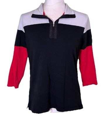 Lauren Active Ralph Lauren Women s 1/4 Zip Colorblock Top Sporty Preppy Size Lg