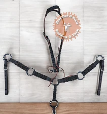 Western Leather Tack Set For Horse | Black Ring Tack Set With Barided