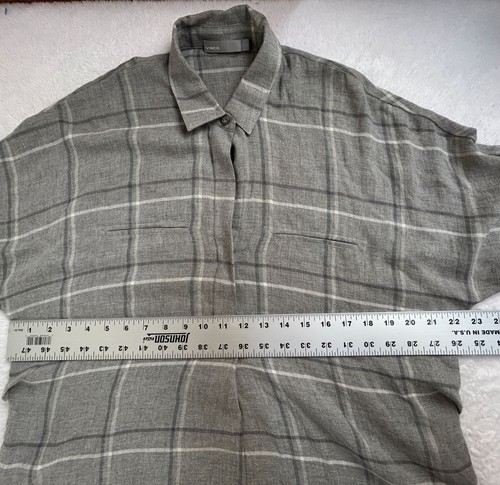 Camicia donna Vince grigia a quadri con bottoni manica lunga taglia small tasche casual - Foto 7 di 8