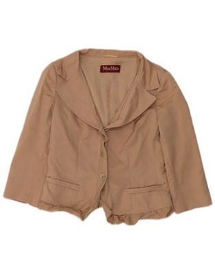 Max Mara Damen Crop 3 Knopf Blazer Jacke UK 12 Medium Beige Wolle BB14