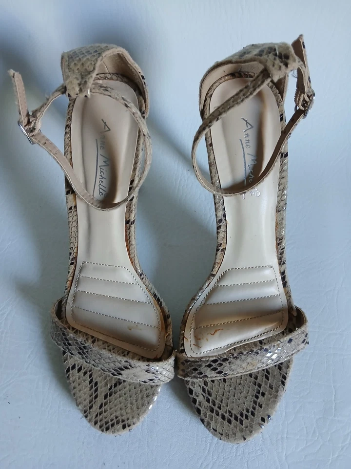 Zapatos para mujer Anne Michelle tostados punta abierta aguja tobillo talla 8M Foto 2 de 4