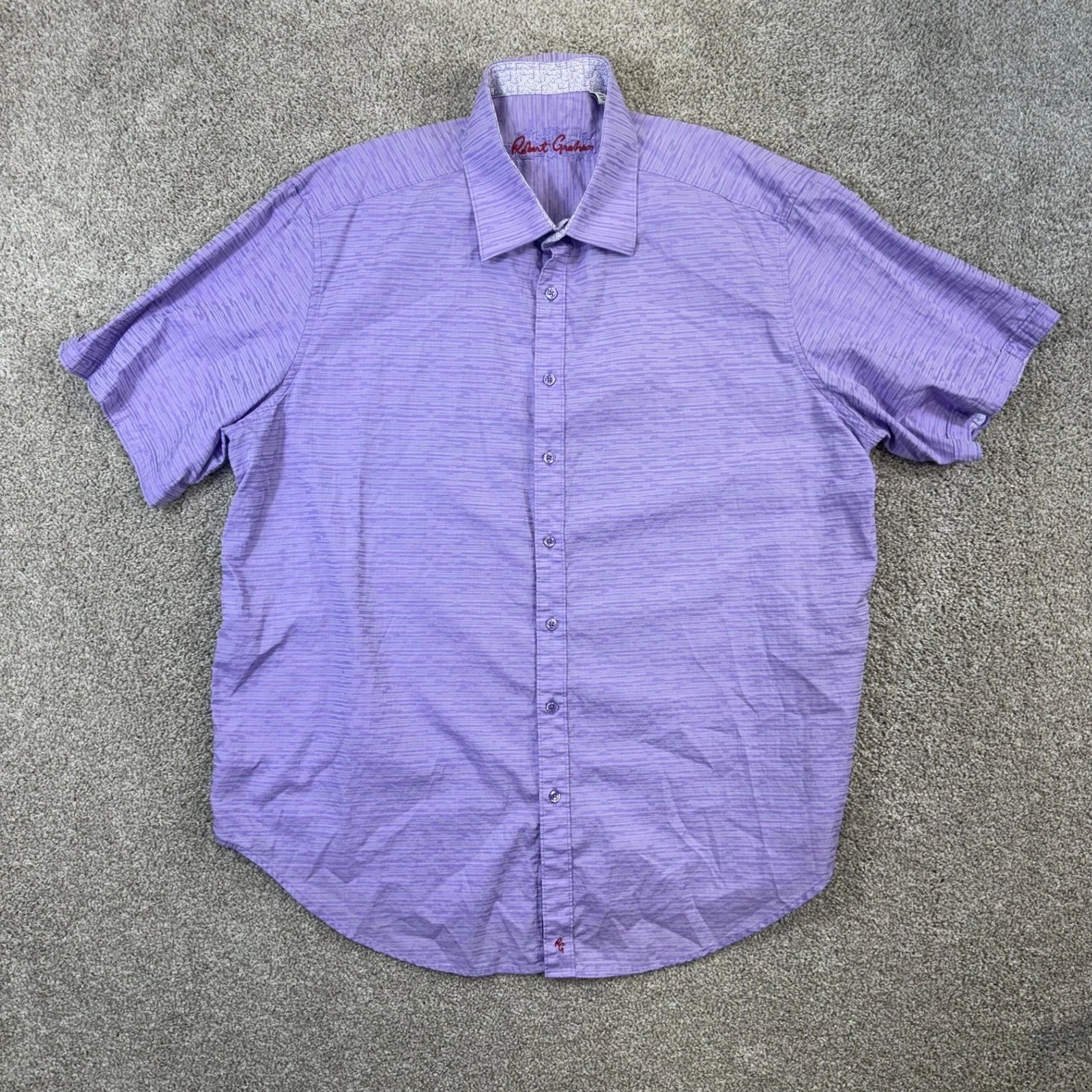 Robert Graham Button Front Shirt Mens 2XL Purple Textured Short Sleeve Cotton
Opens in a new window