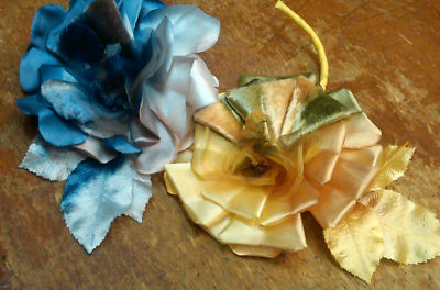 vintage milliner flower 4'' leaves 1940s rose satin velvet organza 1pc made Japan