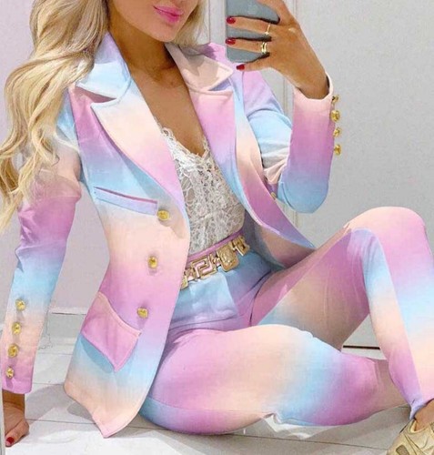 Women Casual Fashion Jacket and Pants Printing Suit Set Wedding Party Formal Set - Picture 18 of 51