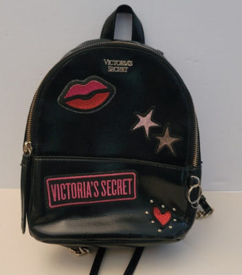 Victoria Secret Black Small Backpack With Patches Preowned  display picture 1