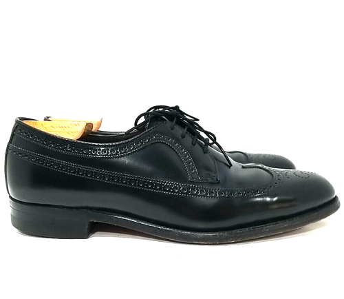 Vtg Bostonian Footsaver Leather Oxford Dress Shoes Men 9½ Black Longwing Brogue - Picture 7 of 12