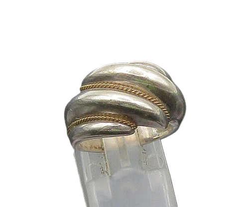 925 Silver & 14K GOLD  Vintage Two Tone Fluted Twist Band Ring Sz 6.5  RG21777