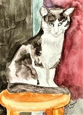 Shirley K Knight, "Uno Ojo Gato" Watercolor, Cat, Nature, Pueblo artist, 10x12