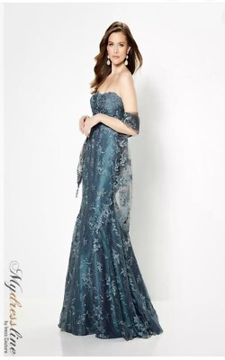 Women s Montage Mon Cheri 219979 Dusty Teal  Gown - Size 20. NWT  (paid $750)