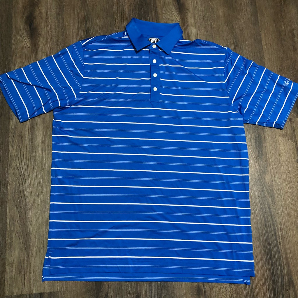 Footjoy Mens Golf Polo Shirt Blue White Striped Short… Gem
