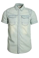 883 POLICE Men's Oblivion Short Sleeve Denim Shirt Stonewashed Size M