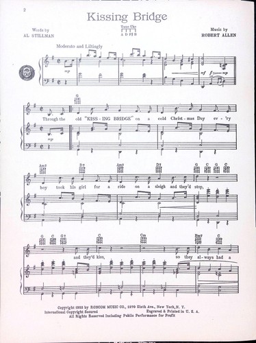 Kissing Bridge Noten Robert Allen Al Stillman 1953 Christmas Pop Song - Bild 3 von 4