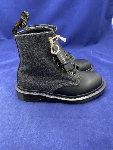 Dr. Martens 1460 Pascal Boots Black Leather Charcoal Gray Wool Made England - Picture 11 of 22