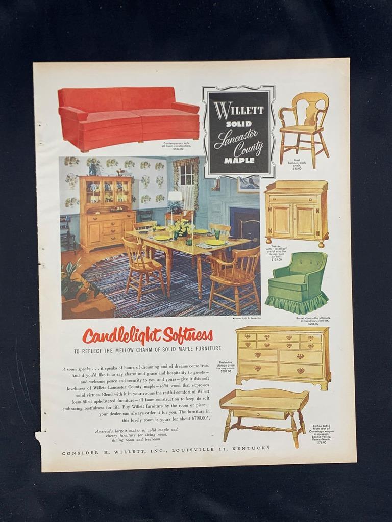 Magazine Ad* 1952 Willett Furniture "Lancaster County" Mid
