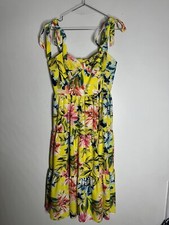 Eliza J Yellow Floral Tiered Midi Dress Womens Size 8 Tie Shoulders CP