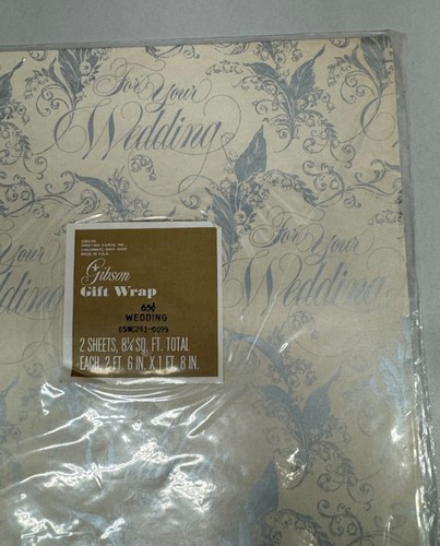 Vtg Gift Wrapping Paper Flat Wedding Silver Foil Floral 1960s Gibson Greetings - Picture 6 of 8