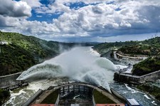Landscape nature trees forest clouds water river waves Custom Gaming Mat Desk