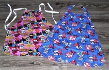 2 Child Sized Superhero Aprons Spider man DC Wonder Woman, Super Girl, Batgirl