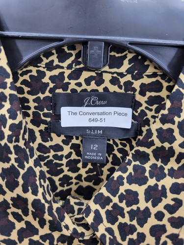 J Crew Top Womens 12 Slim Tan Animal Print Long Sleeve Button Up Boho Shirt NWT - Picture 9 of 9
