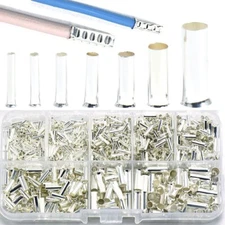 1100Pcs Ferrules Bootlace Uninsulated Copper Bare Terminal Wire Crimp Connectors