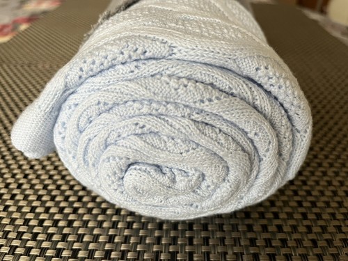 Crate & Barrel Create & Kids Knitted Organic Cotton Crib Throw Blanket Blue - Picture 6 of 11