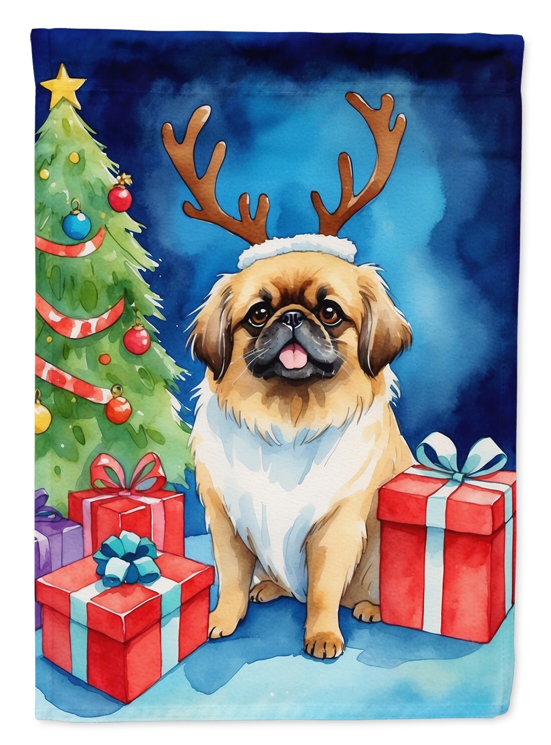 Bandera de perro reno de Navidad pekinés