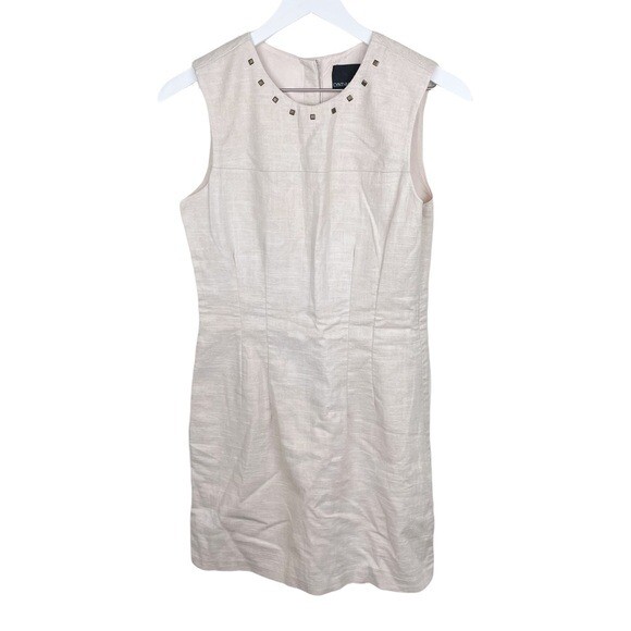 Cynthia Rowley Women's Sleeveless Linen Cotton Shift Dress Beige Studded  Size 2