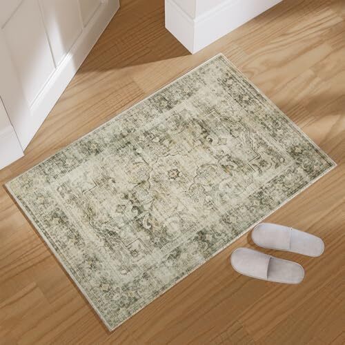 Washable Entryway Small Area Rugs: 2'x3' Boho Rug 3' x 2' (Rectangular) Green