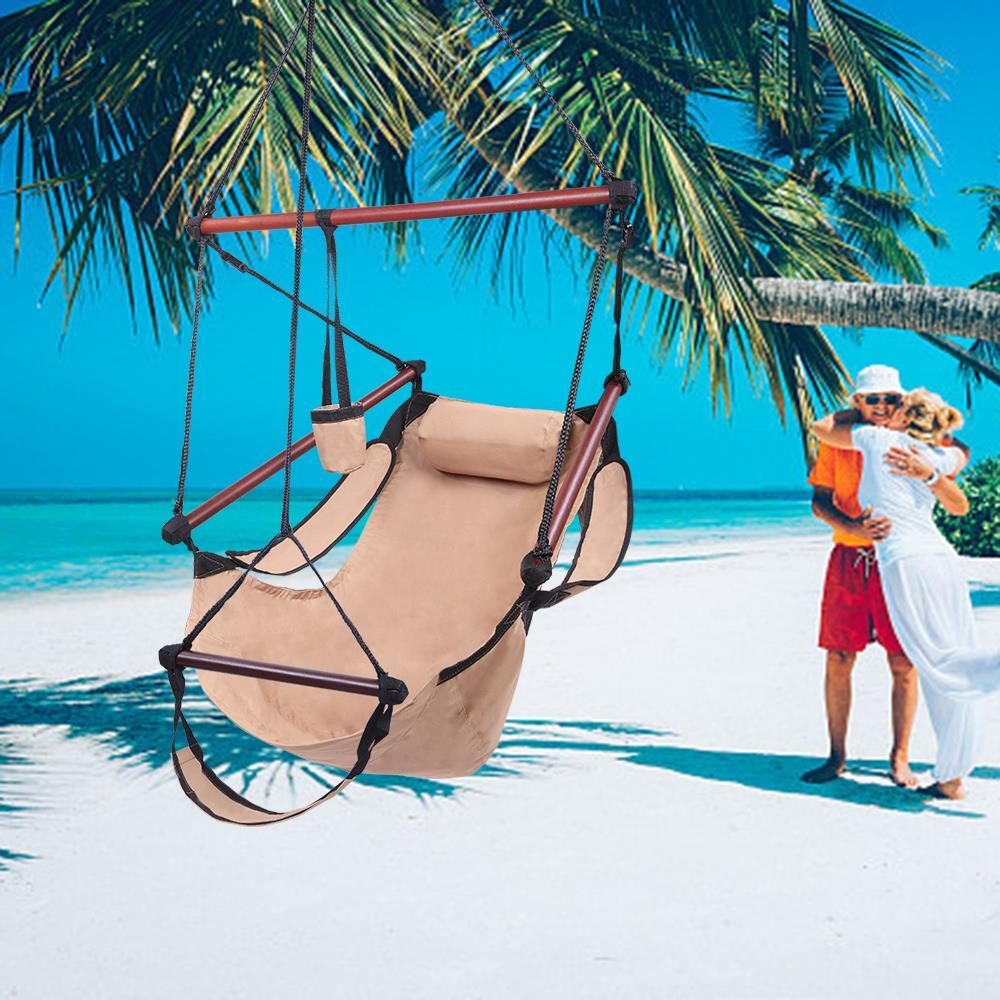 Hammock Hanging Chair Sky Air Deluxe Sky Swing Outdoor Chair Solid Wood Brown US