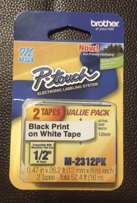 Brother 1/2 blk/White 2pk tape m2312pk (012502539384)