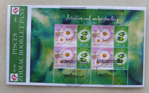 2005 SIGNS OF THE ZODIAC PISCES 4 STAMP BOOKLET PANE P STAMP FDC - Photo 1/1