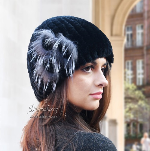 Rex Rabbit Fur Beanie Hat / Winter Hat 