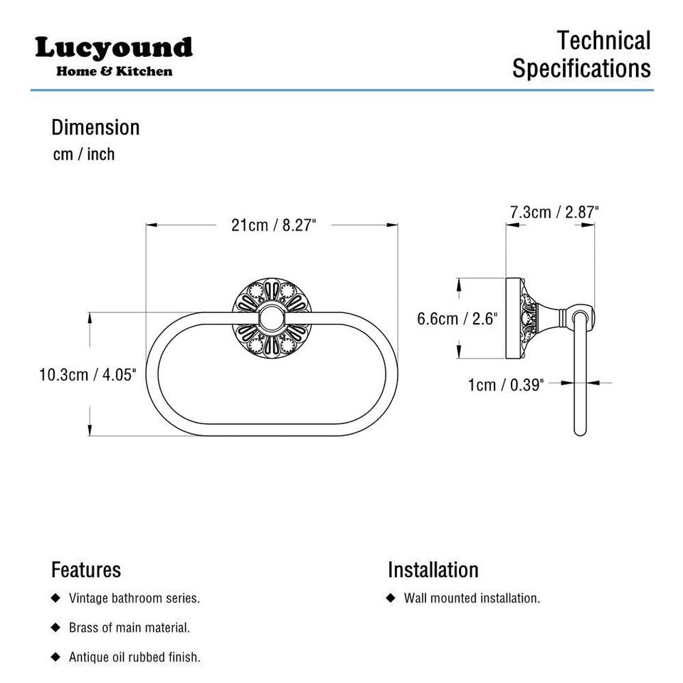 Antique Gold Towel Ring Oval Hand Towel Holder Wall Mount Vintage