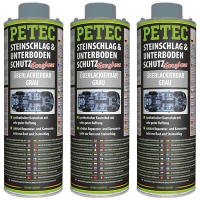 Petec 3x Stone Chip & Underbody Protection Rubber Paintable Grey 1L