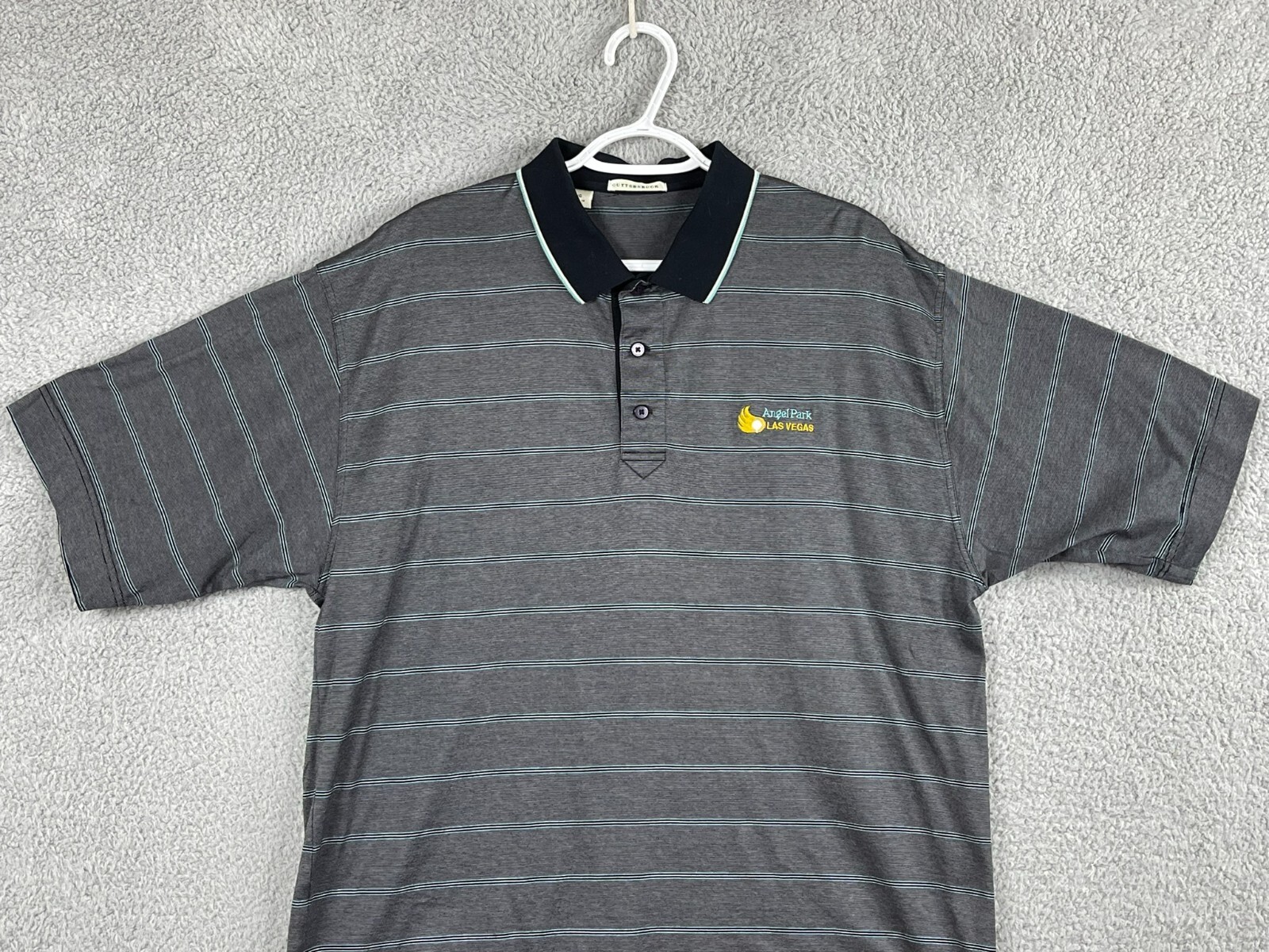 Cutter & Buck polo shirt adult large gray striped Angel Park Las Vegas logo