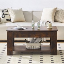 Brown Coffee Table with Lift Top Storage Shelf Wood Modern Living room
