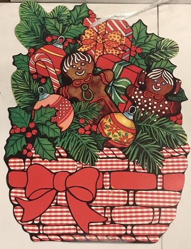 Vintage Christmas Gingerbread Ornaments Gift Basket Paper Die Cut Decor Winter - Picture 2 of 4