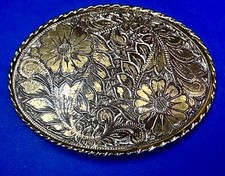 Oval Mixed Metal Floral Theme Western Cowboy Cowgirl Belt Buckle