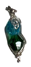 Handcrafted Silver Tone Wire Wrapped Pendant Blue Green Crystal Beads Unique Gi