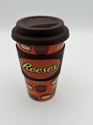 Reese's Peanut Butter Cup Travel Coffee Mug Silicone Grip Ceramic 16 oz Tumbler