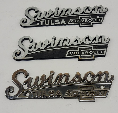 Vintage Swinson Chevrolet Dealership Chrome Badge Emblem Set Tulsa Oklahoma