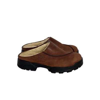UGG Australia 5120 Leather Shearling Lined Clogs Mules Brown Mens 8 Womens 10 - Image 1 of 4