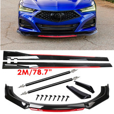 Glossy Black Look Red Front Lip Chin Bumper Side Skirt For Acura Integra